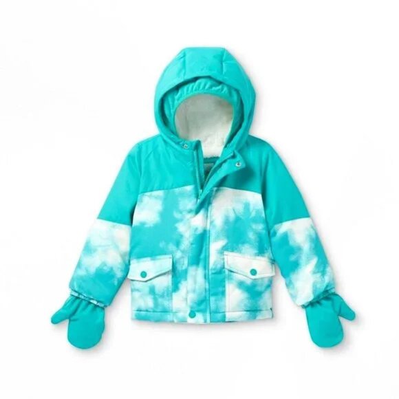 Cat & Jack Heavyweight Ski Jacket Coat 12M Teal Tie Dye Colorblock - Picture 1 of 15